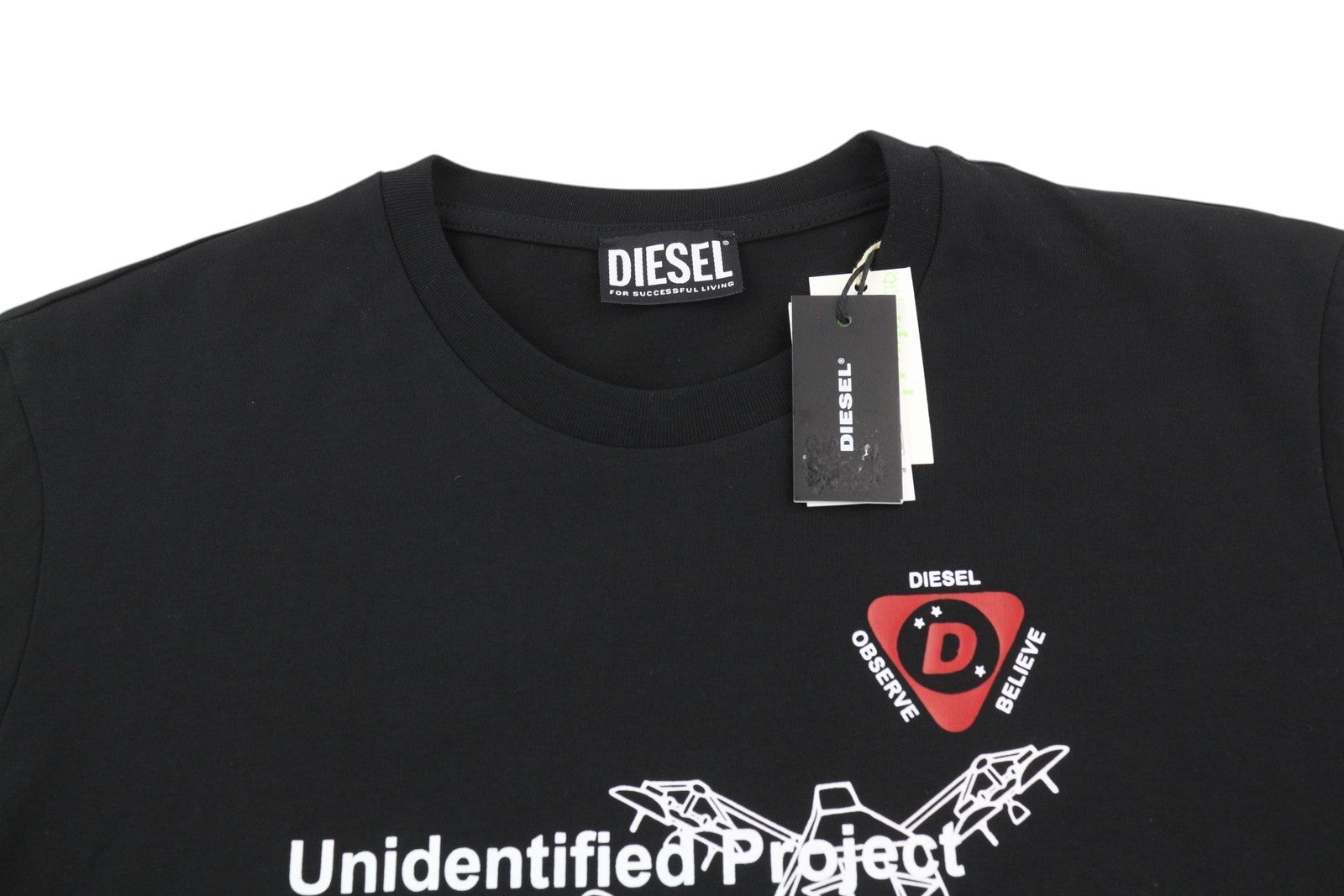 DIESEL T-Diegos-B82 L Men T-Shirt Black Tricot Stretchy Crew Neck Short Sleeve