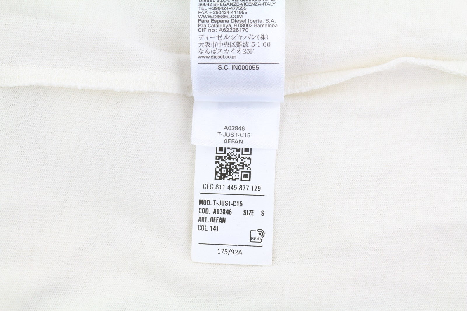 DIESEL T-Just-C15 S Men T-Shirt White Tricot Stretchy Crew Neck Short Sleeved