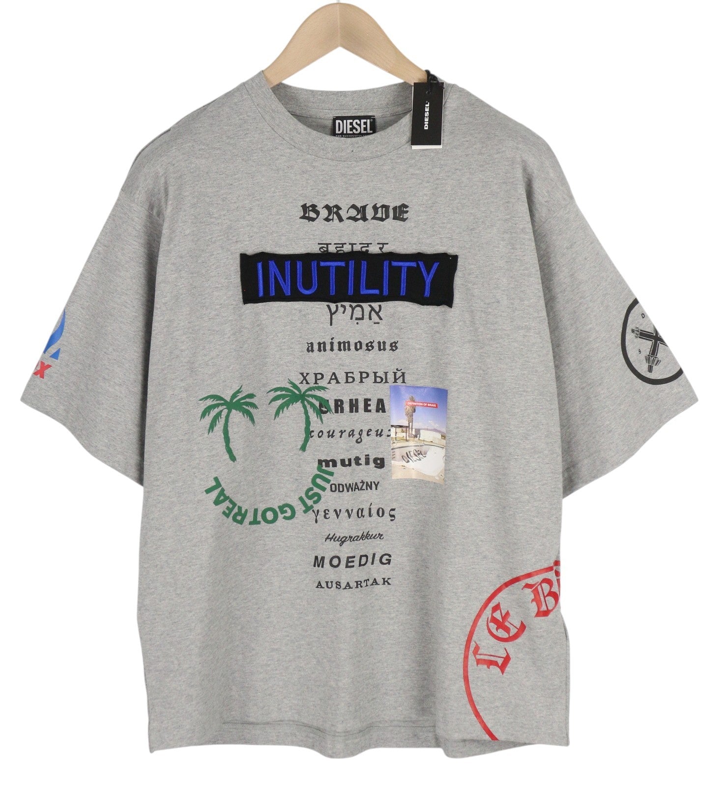 DIESEL T-Balm-B2 Men's T-Shirt S Grey Melange Oversized Pattern