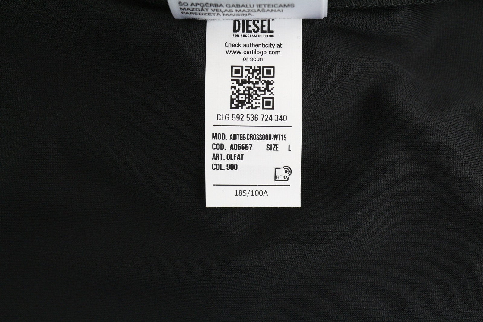DIESEL Amtee-Crossoon-Wt15 L Men T-Shirt Black 55DSL Sport Jersey Short Sleeved