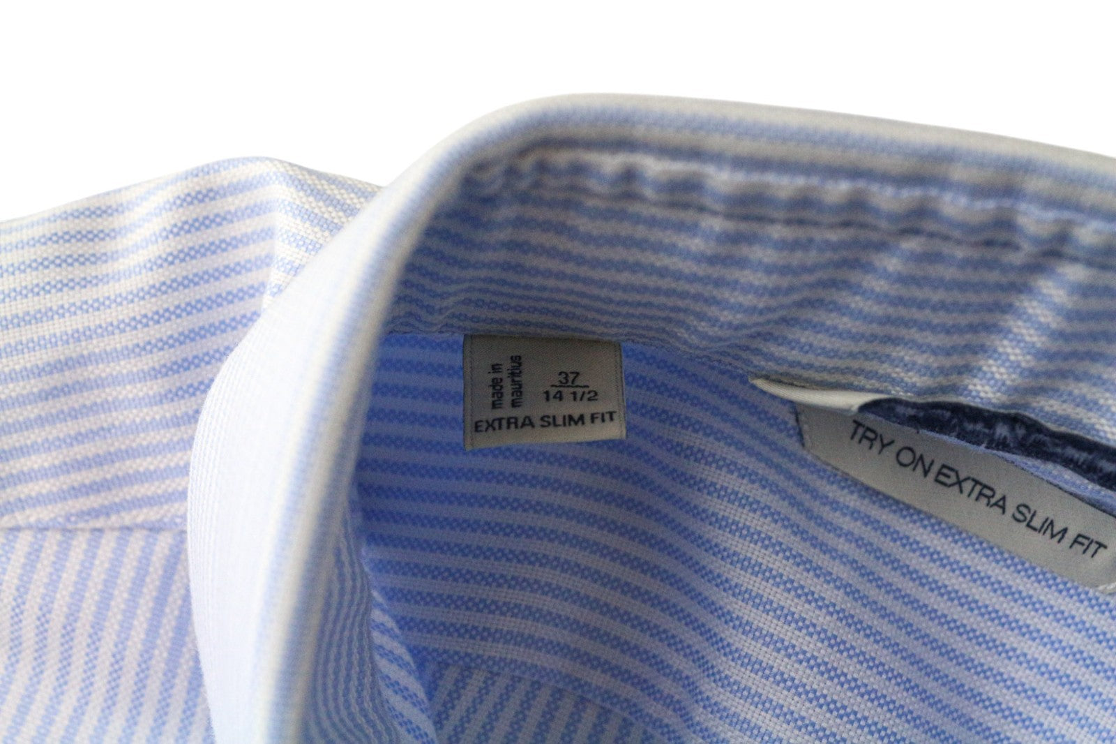 SUITSUPPLY Men's Shirt 37/14 1/2 Extra Slim Blue Striped Cotton Cutaway Collar