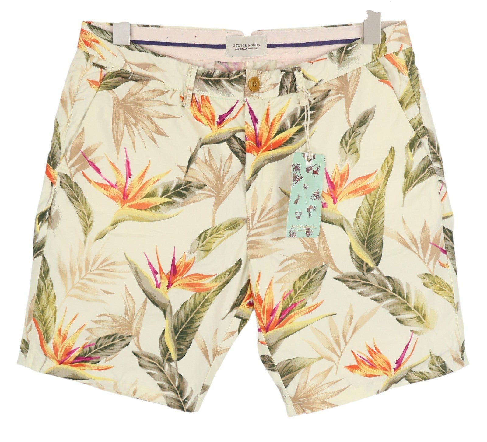 SCOTCH & SODA Men's Shorts W32 Chino Colour Leaf Print Casual Pockets