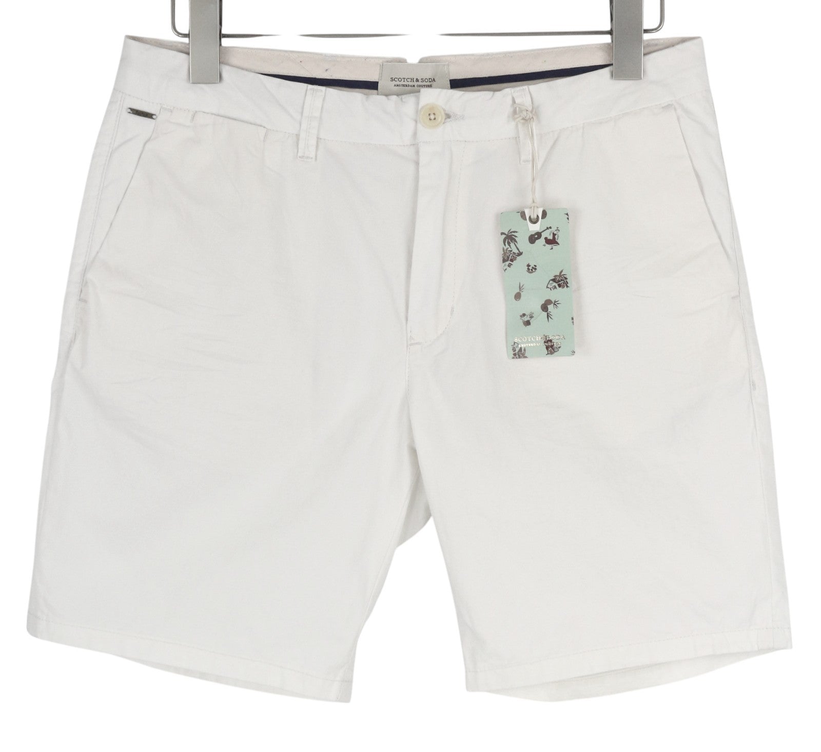 SCOTCH & SODA Men's Shorts W31 White Chino Zip Fly Logo Pocket Casual