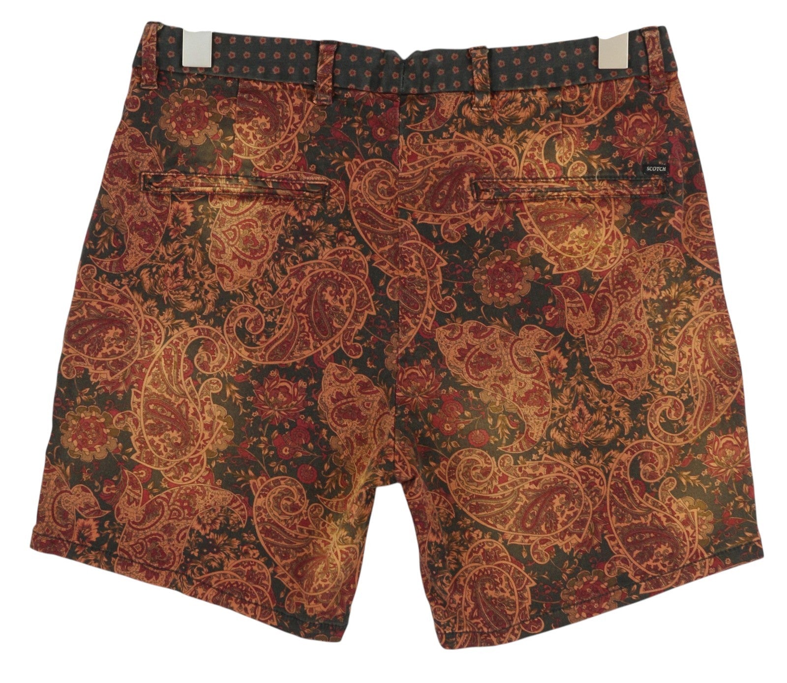 SCOTCH & SODA Men's Shorts W30 Brown Paisley Print Chino Zipper Casual