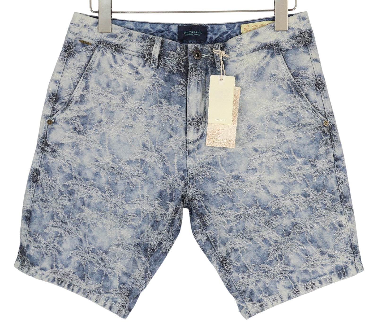 SCOTCH & SODA Men's Shorts W31 Blue Washed Chino Embroidered Logo Casual