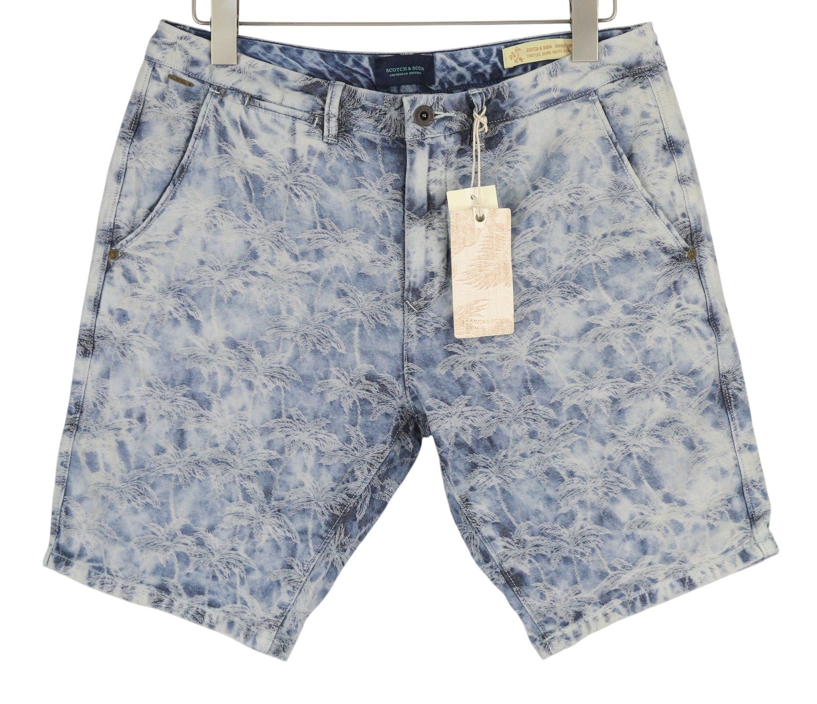 SCOTCH & SODA Men's Shorts W32 Chino Blue Embroidered Zipper Casual