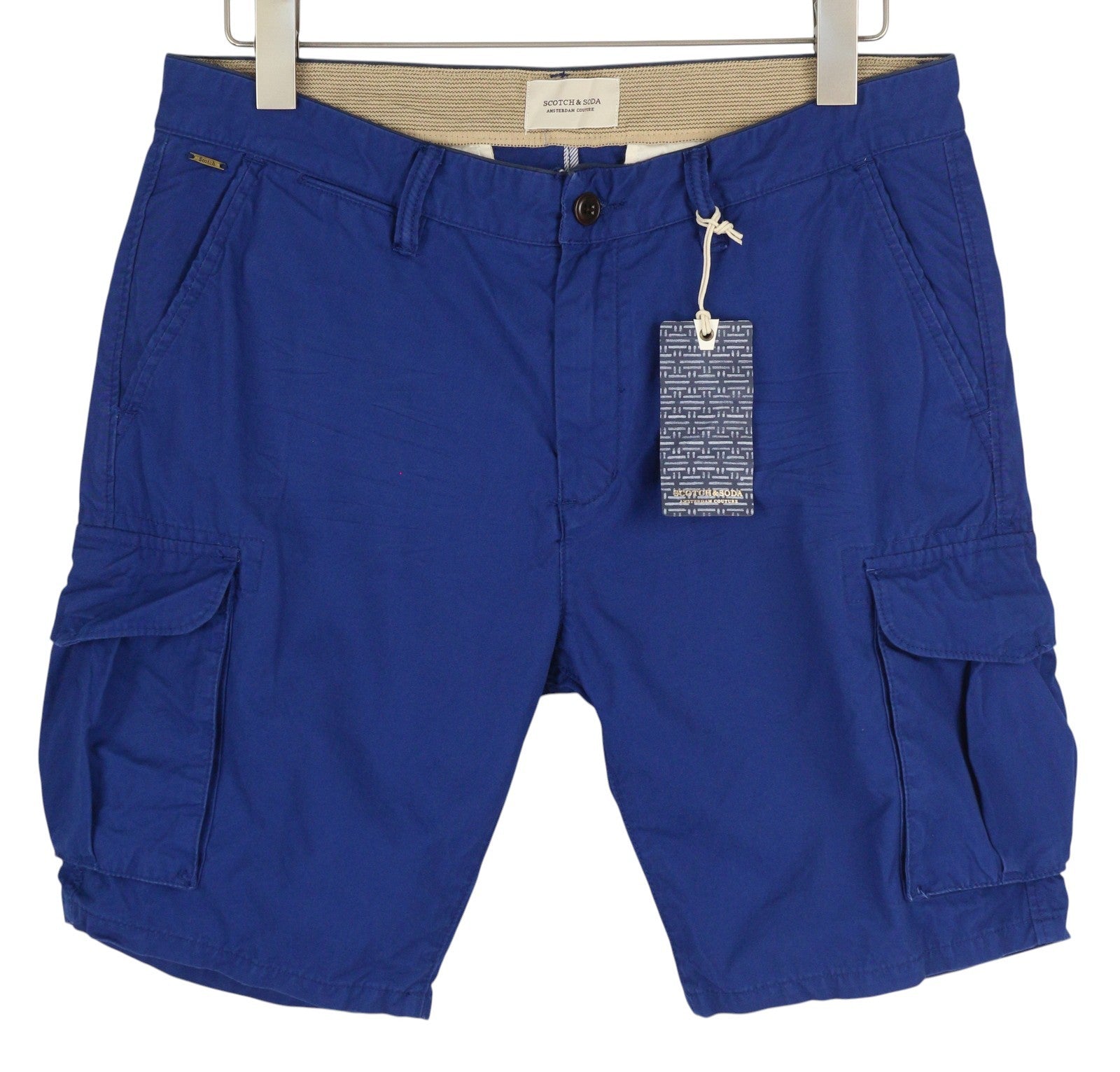 SCOTCH & SODA Men's Shorts W31 Blue Cargo Zip Fly Logo Pocket Casual