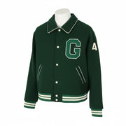 GANT Wool Varsity Men Jacket L Forest Green Snap Buttons Spread Bomber RRP475