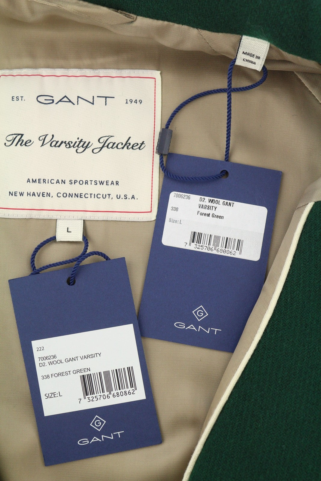 GANT Wool Varsity Men Jacket L Forest Green Snap Buttons Spread Bomber RRP475