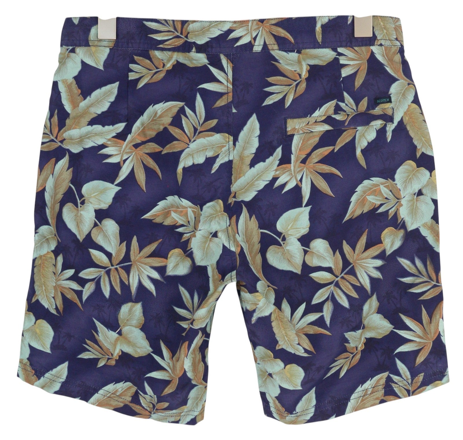 SCOTCH & SODA Men's Swimwear S Blue Leaf Pattern Mesh Inner Drawstring Waist