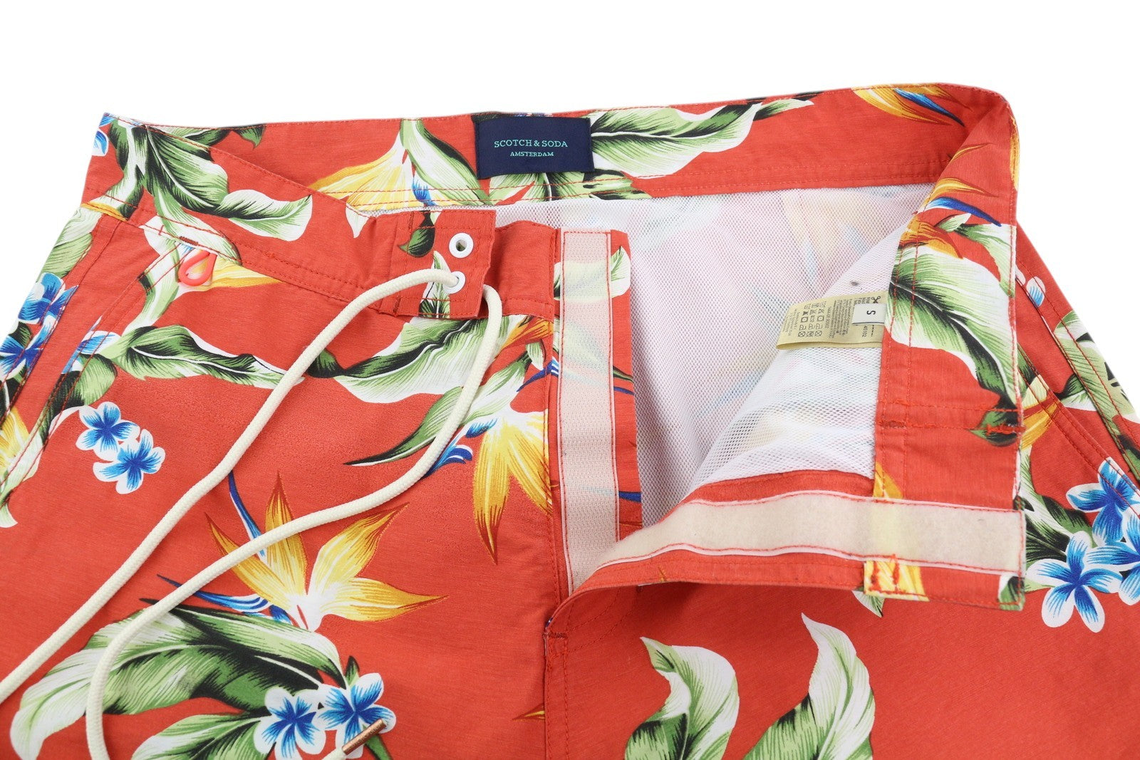 SCOTCH & SODA Men's Swimwear S Red Floral Pattern Mesh Inner Waist Tie