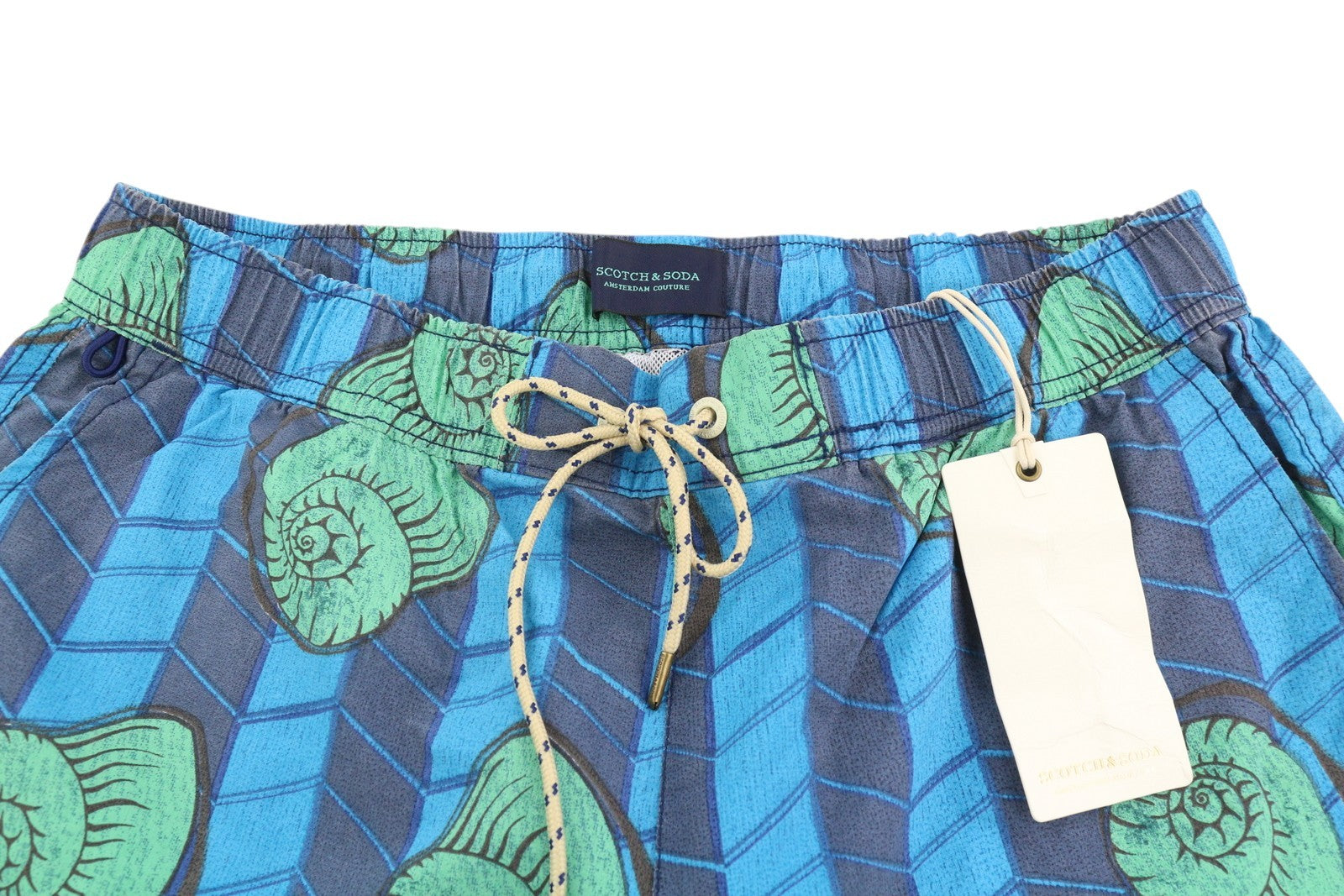 SCOTCH & SODA Men's Swim Shorts S Blue Conch Print Mesh Lined Elastic Logo
