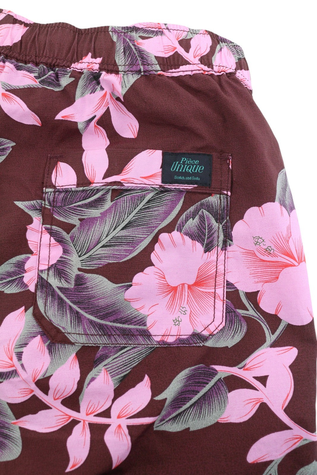 SCOTCH & SODA Men's Swimwear S Burgundy Floral Mesh Lined Elastic Waist