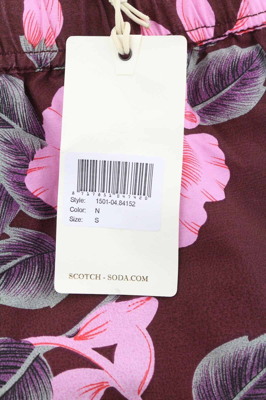 SCOTCH & SODA Men's Swimwear S Burgundy Floral Mesh Lined Elastic Waist