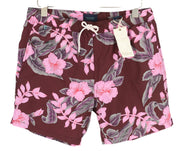 SCOTCH & SODA Men's Swim Shorts L Burgundy Floral Print Elastic Mesh Lined