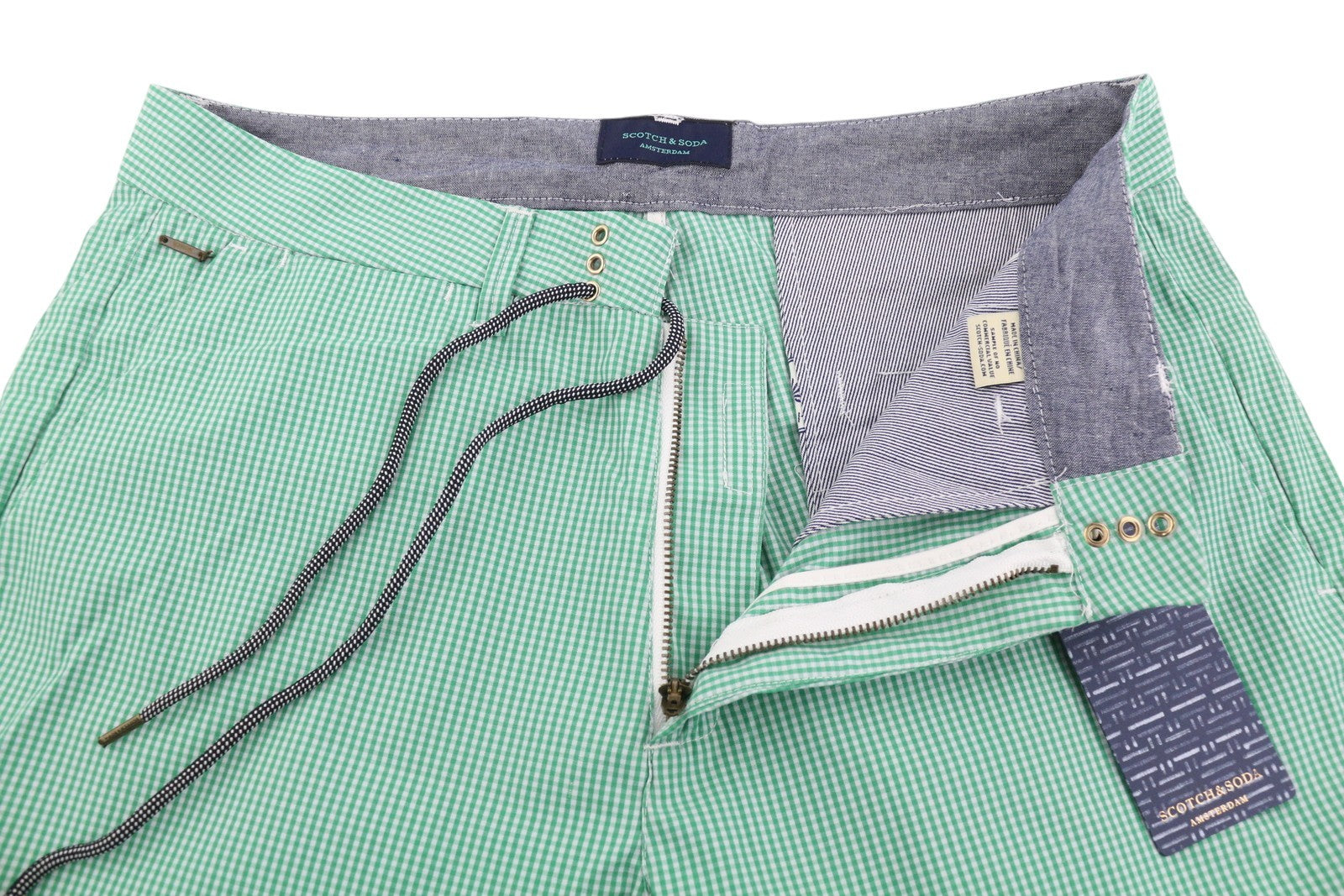 SCOTCH & SODA Men's Swimwear W30 Green Pattern Turn-Up Zip Fly Beach Shorts