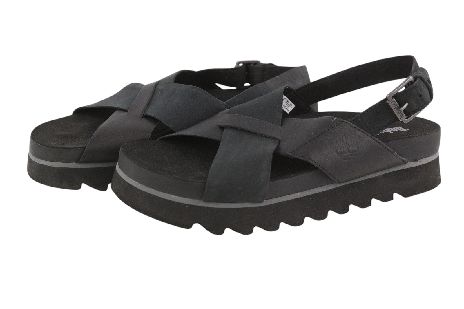 TIMBERLAND A23FE Women's EU39 Black Leather Platform Sandals Buckle Logo