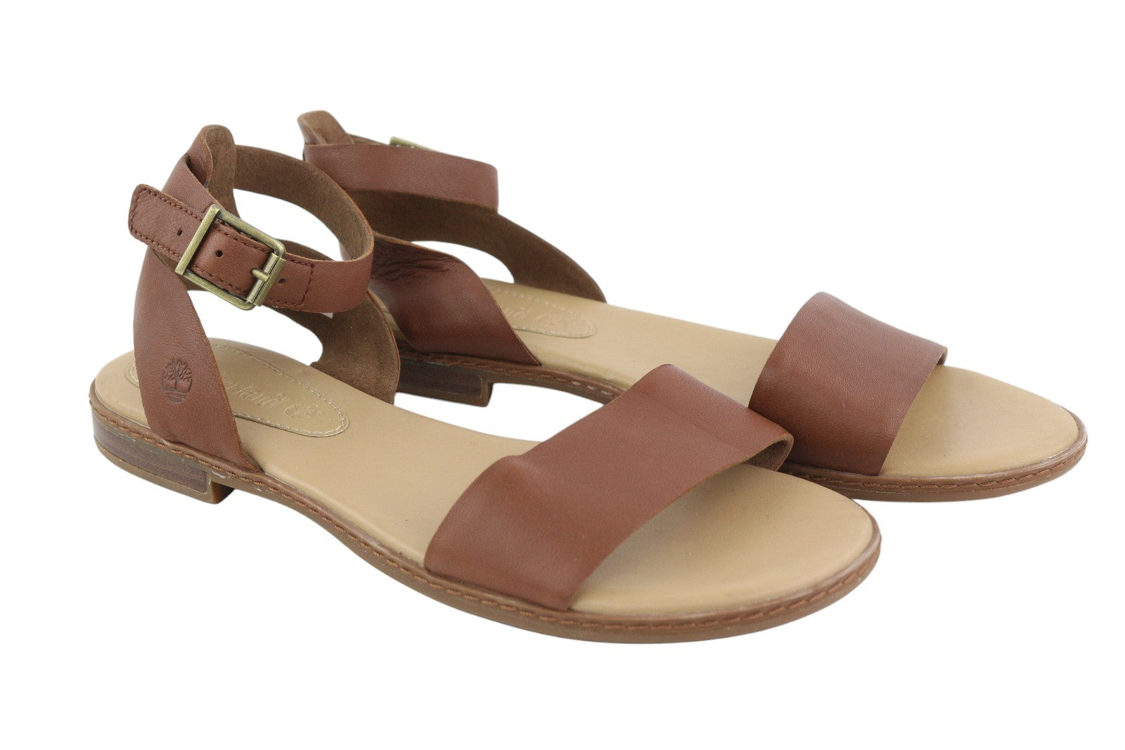 TIMBERLAND A1PCY Women's EU38/38.5 Brown Leather Flat Sandals Buckle Detail