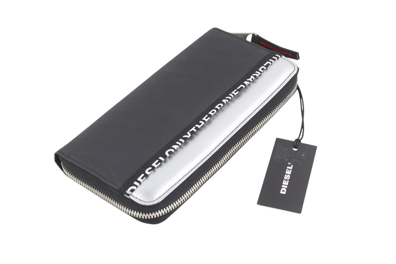 DIESEL 24 Zipocket Men's Wallet OS Black Leather Zip Around Unisex Logo