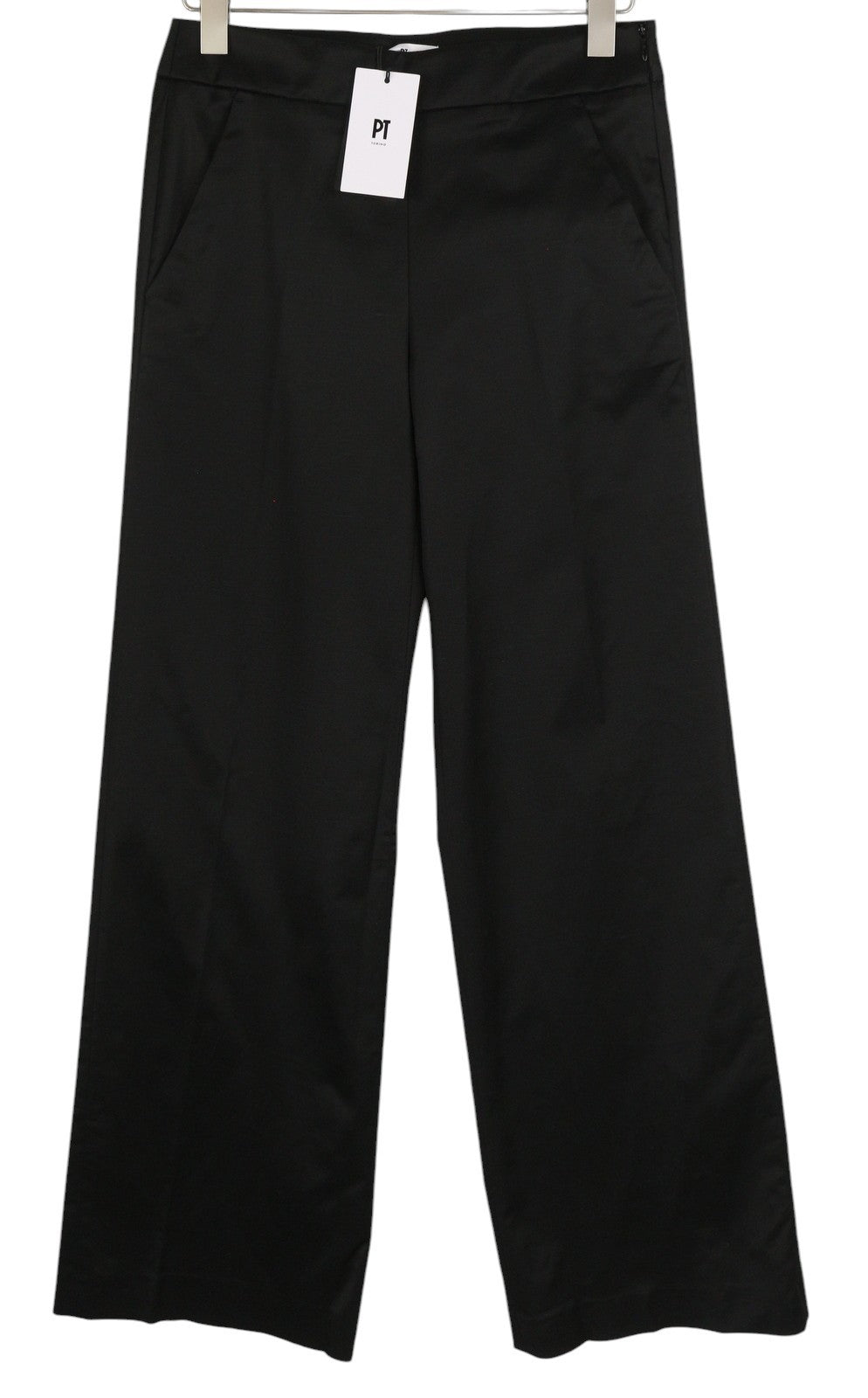 PT TORINO Taylor Women's Trousers 42 W30 Black Silk Blend High Waist Flared