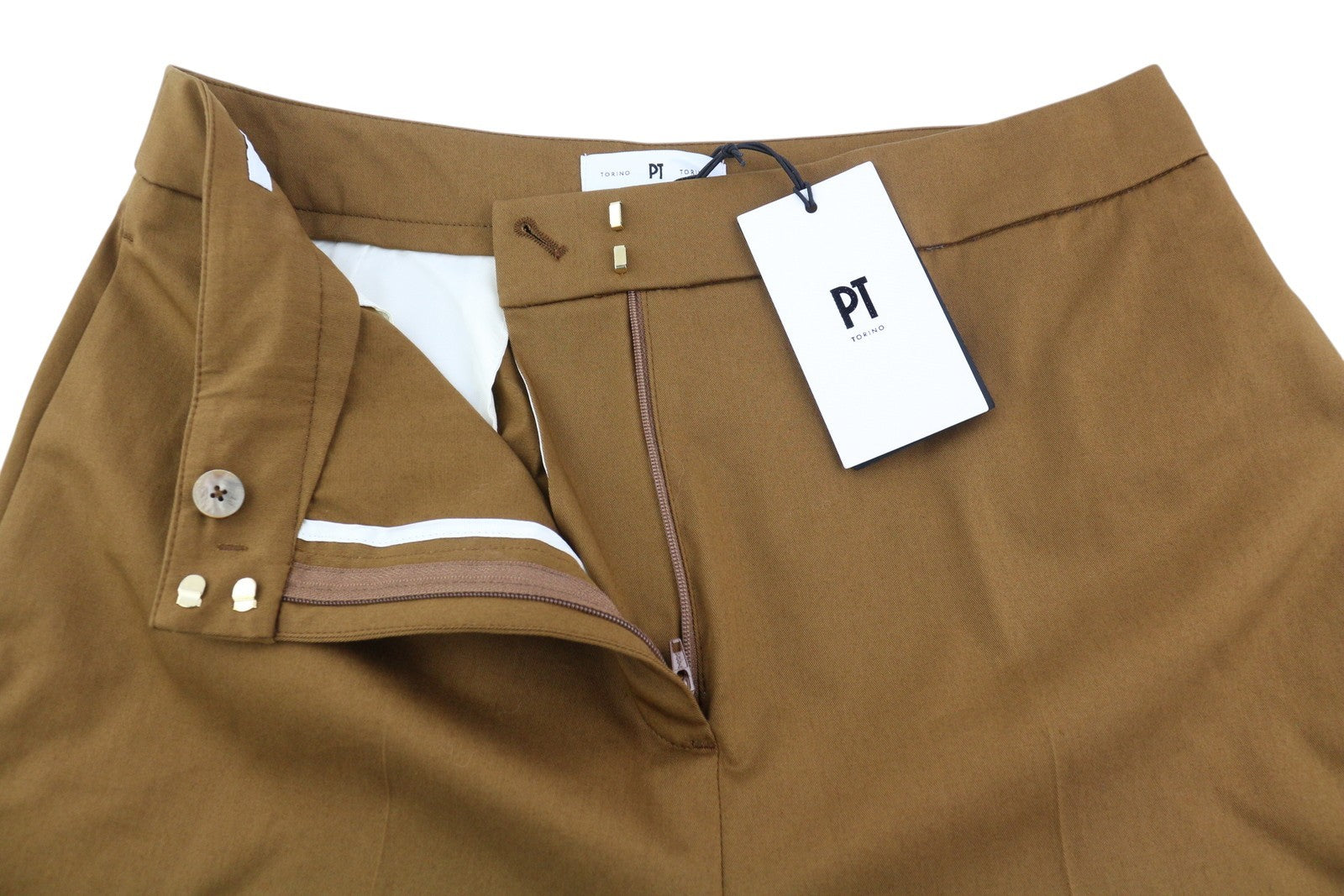 PT TORINO Mia Women's Trousers 44 W30 Brown Flared Leg Ankle Length Logo