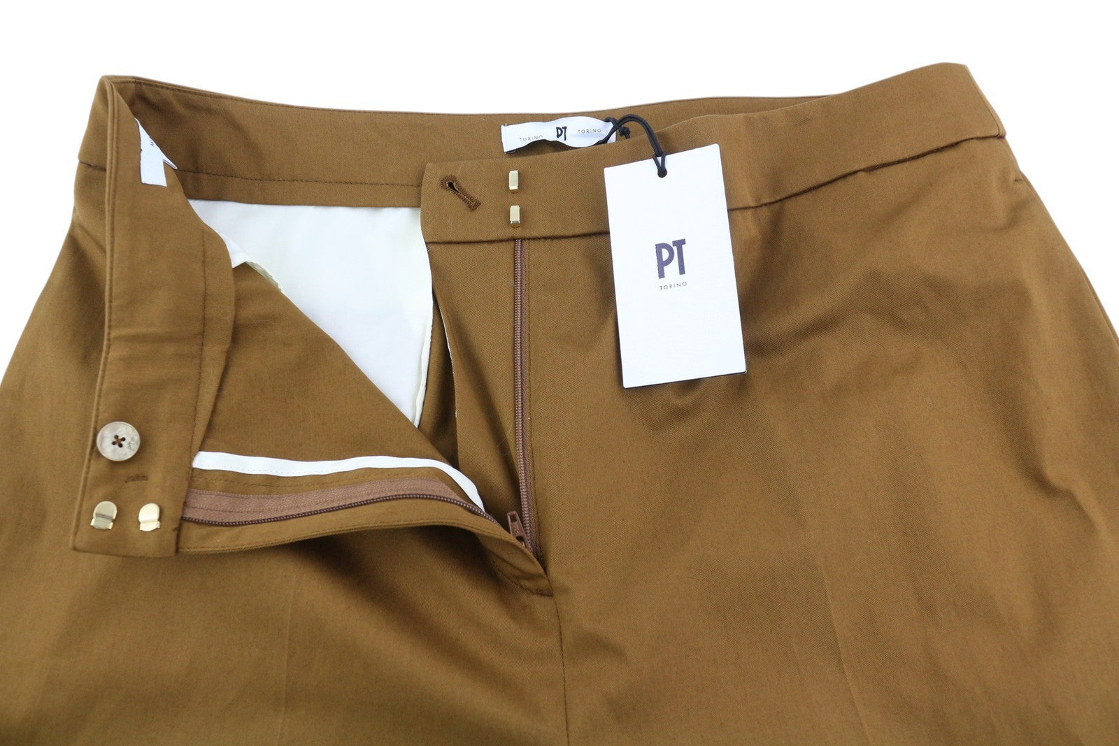 PT TORINO Mia Women's Trousers 48 W32 Brown High Rise Flared Ankle Logo