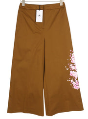 PT TORINO Mia Women's Trousers 42 W28 Brown Floral Print Flared Ankle Logo