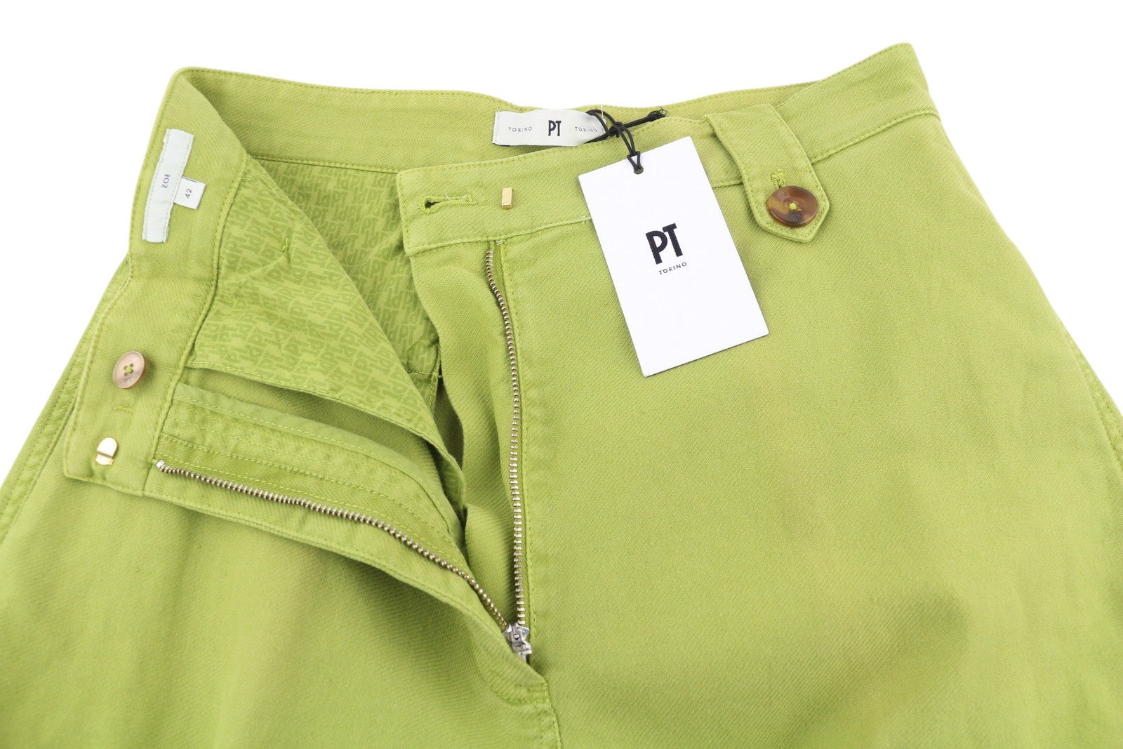 PT TORINO Zoe Women's Trousers 42 W28 Green Cargo Linen Blend Tapered Fit