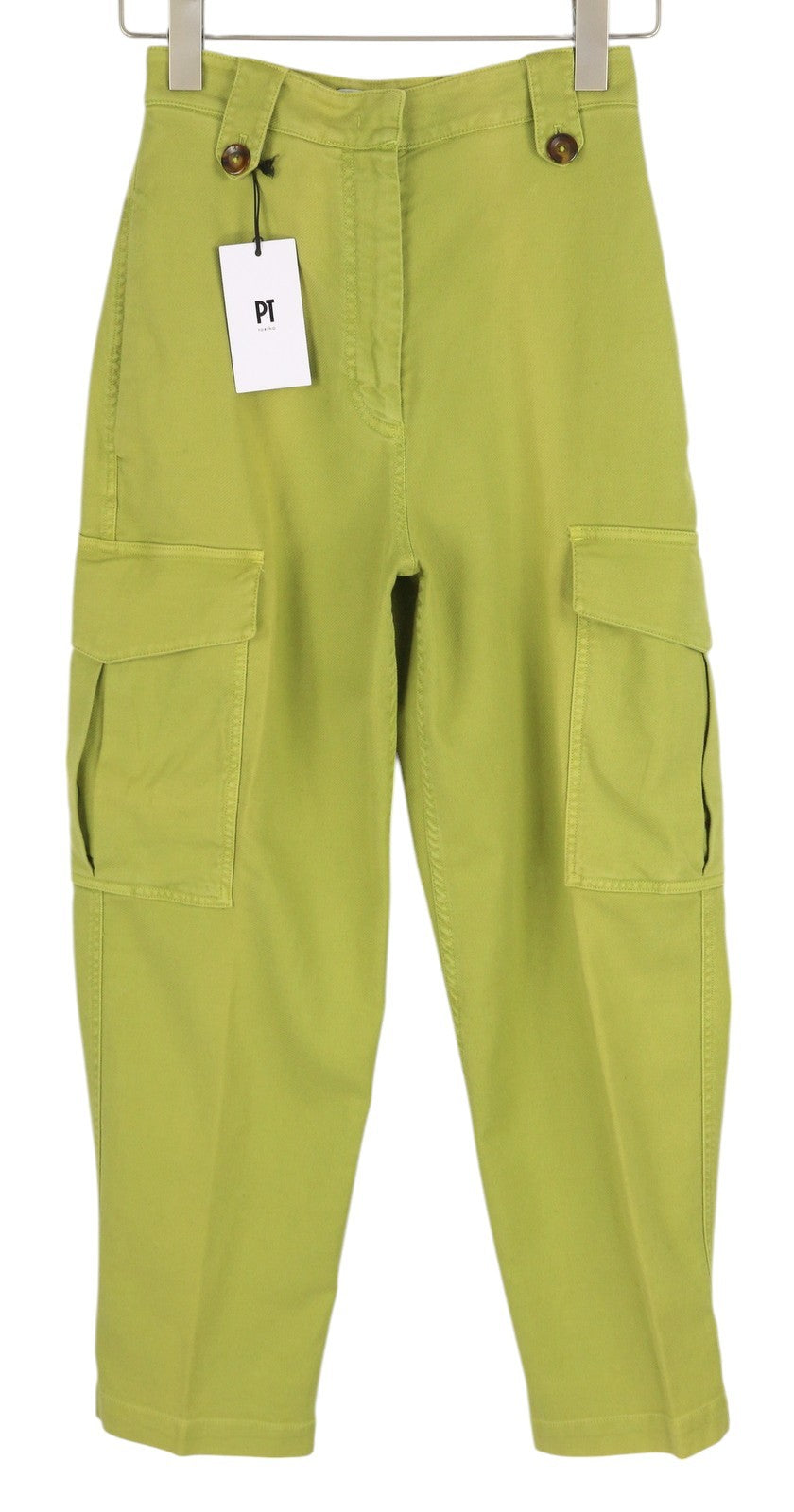 PT TORINO Zoe Women's Trousers 38 W25 Green Cargo High Rise Linen Tapered