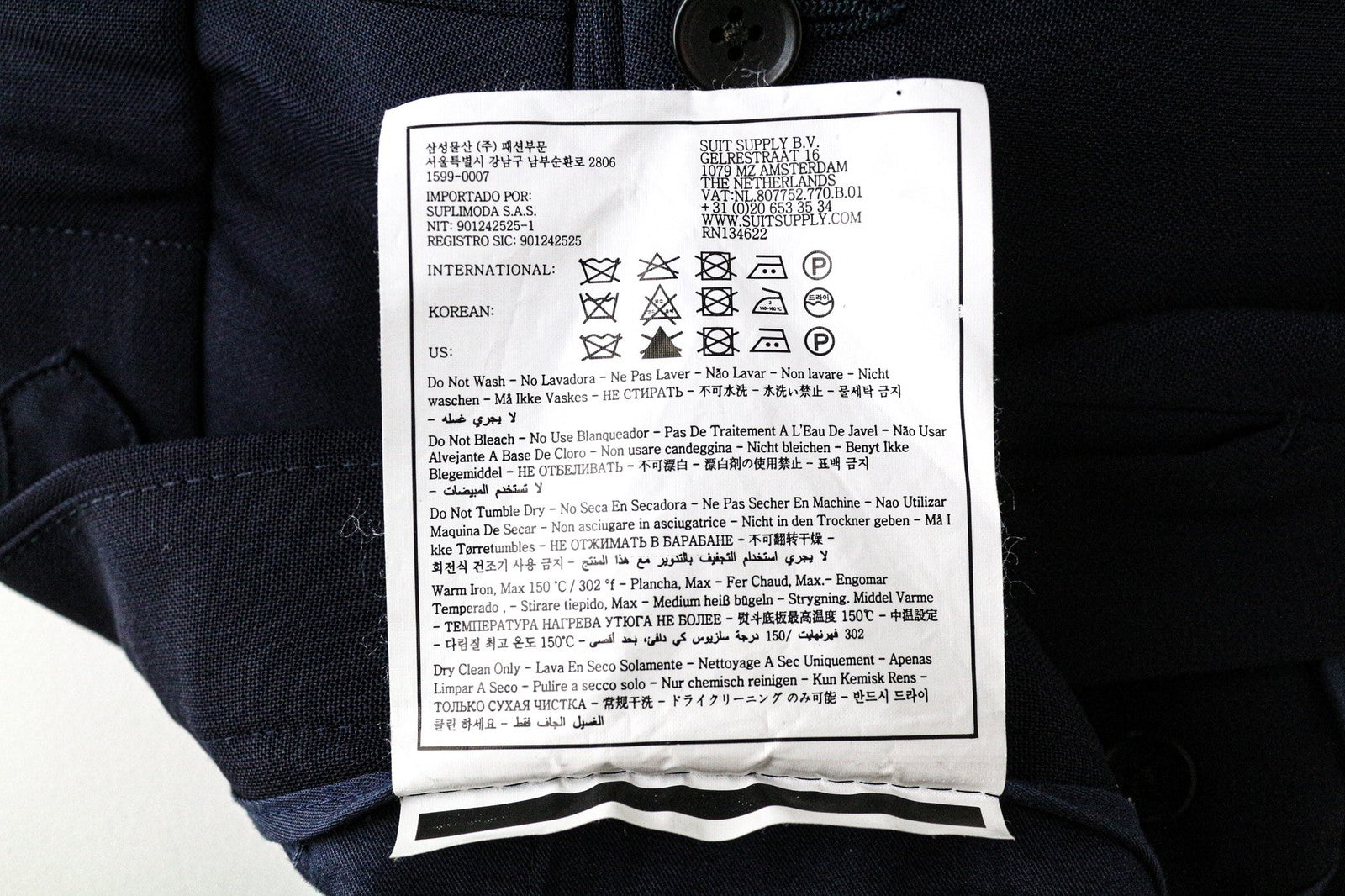 SUITSUPPLY Soho Men Trousers UK44R Navy Blue Slim Wool Flat-Front Classic