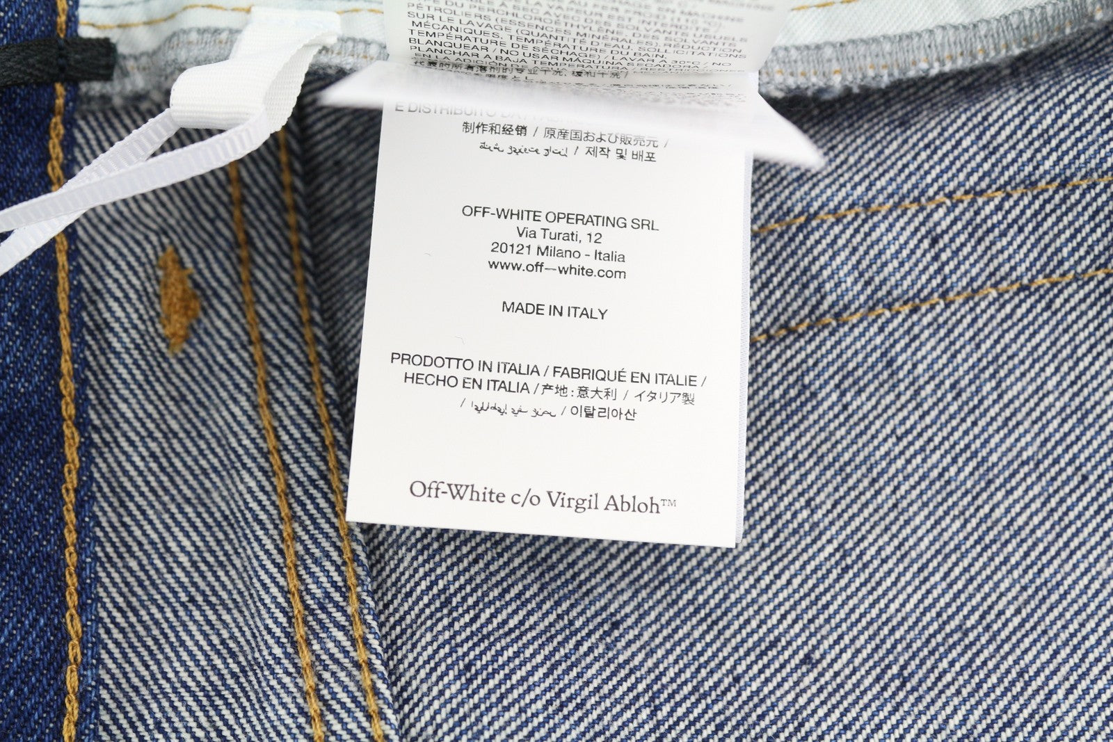 OFF-WHITE Arr Skate Men's Jeans W34 Washed Blue Denim Regular Button Fly Logo