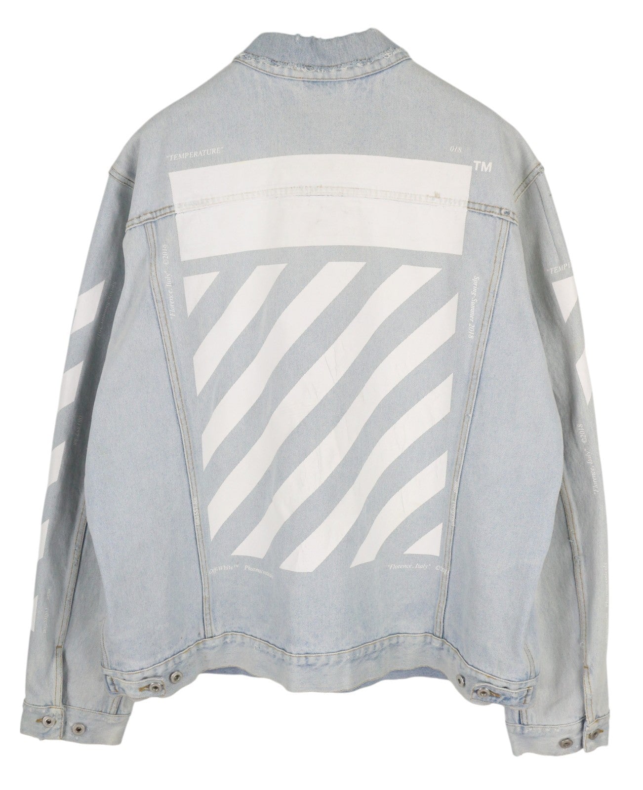 OFF-WHITE Over Men's Denim Jacket 2XL Blue Bleached Distress Trucker RRP599