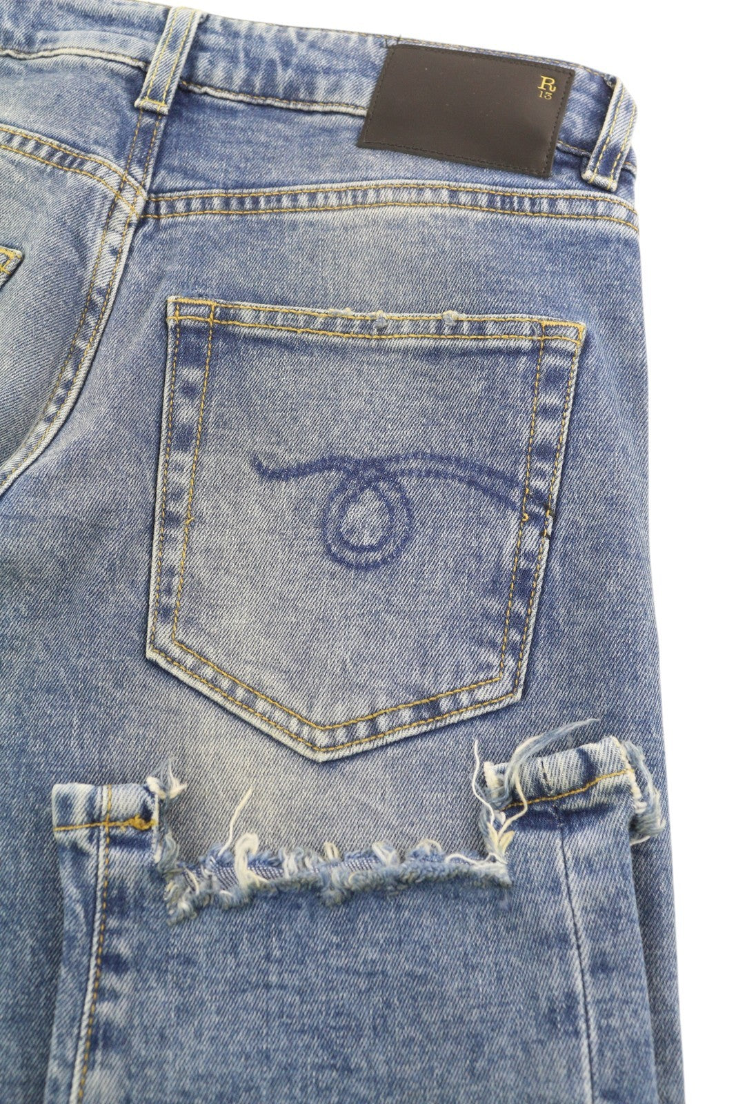 R13 Boy Straight Women's Jeans 24 Jasper Stretch Washed Ankle Distressed RRP595