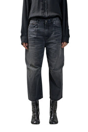 R13 Crop Wide Leg Women's Jeans 25 Wilson Black Distressed Ankle Denim RRP695