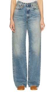 R13 D'Arcy Women's Jeans 29 Veiled Blue Painted Denim Loose Zip Fly RRP695