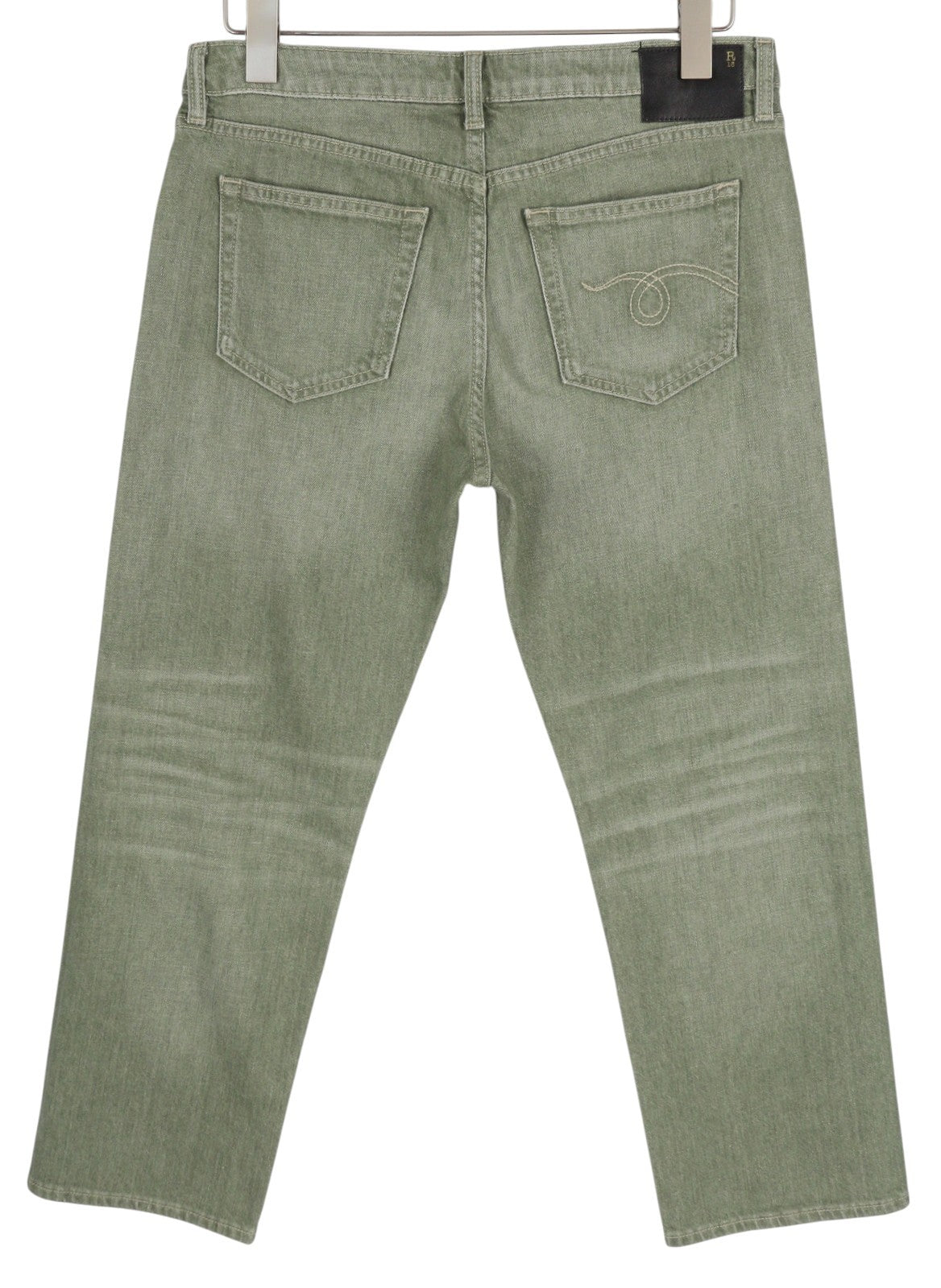R13 Boy Straight Women Jeans 30 Army Green Stretch Cropped Slim Straight RRP695