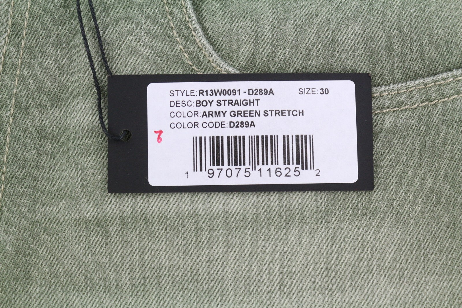 R13 Boy Straight Women Jeans 30 Army Green Stretch Cropped Slim Straight RRP695