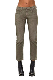 R13 Boy Straight Women's Jeans 27 Olive Green Stretch Cropped Ankle RRP695