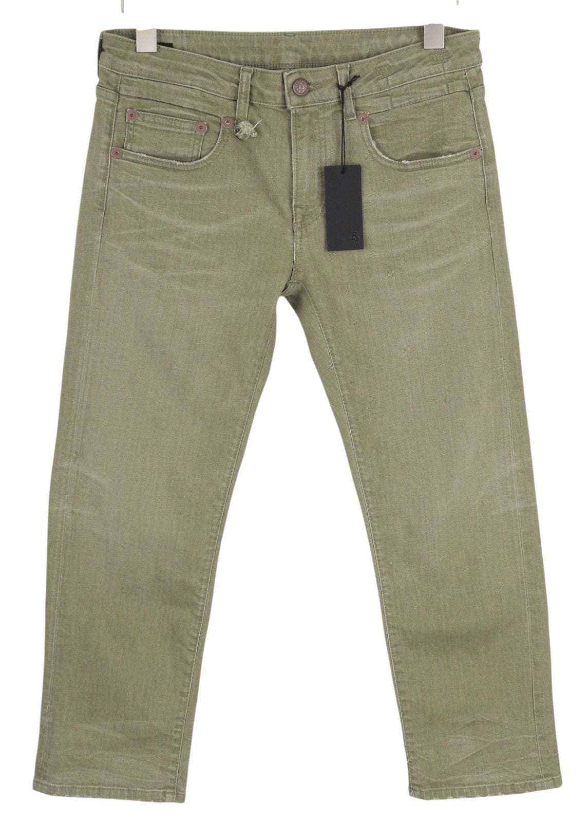 R13 Boy Straight Women's Jeans 27 Olive Green Stretch Cropped Ankle RRP695