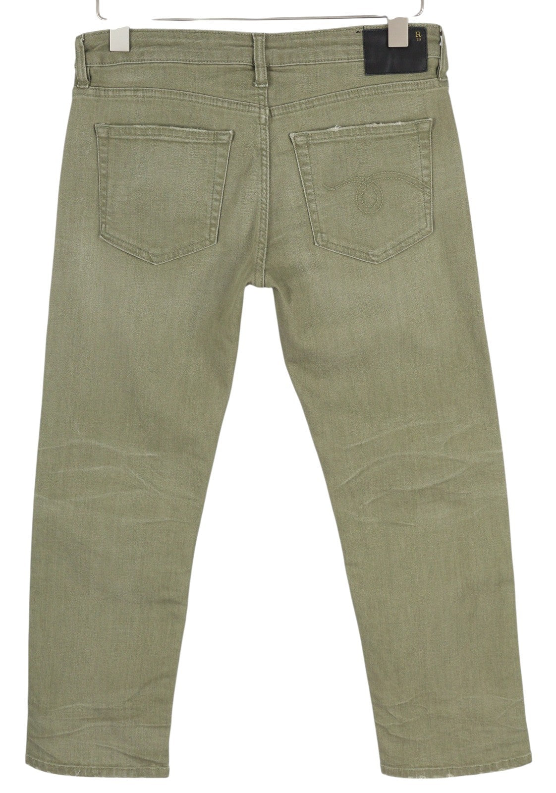 R13 Boy Straight Women's Jeans 27 Olive Green Stretch Cropped Ankle RRP695