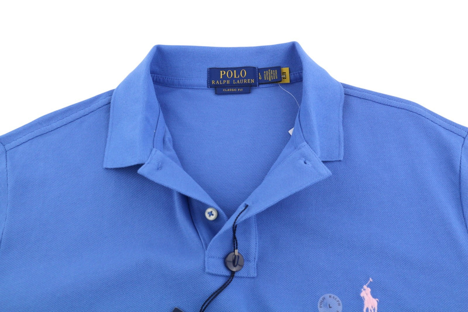 RALPH LAUREN Classic Fit Men's T-Shirt L Blue Stretch Polo Short Sleeve