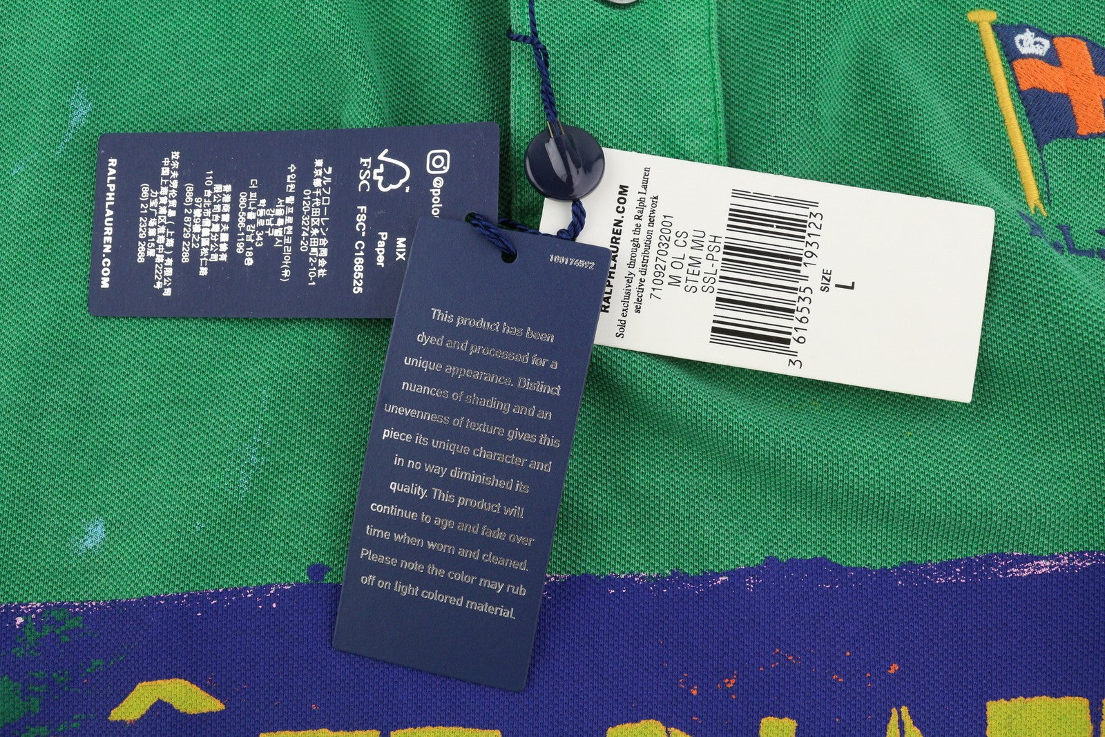 RALPH LAUREN Men's Polo L Green Classic Multi Colour RRP200