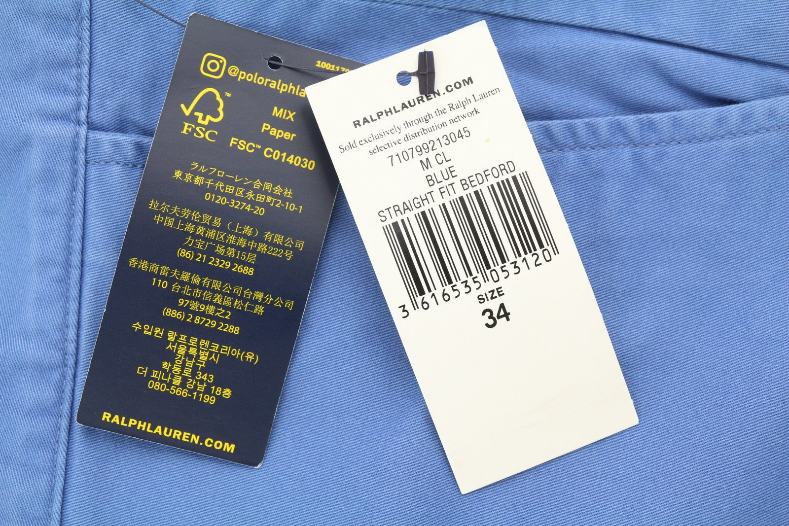 RALPH LAUREN Men's Shorts W34 Blue Stretch Chino Zip Fly RRP160