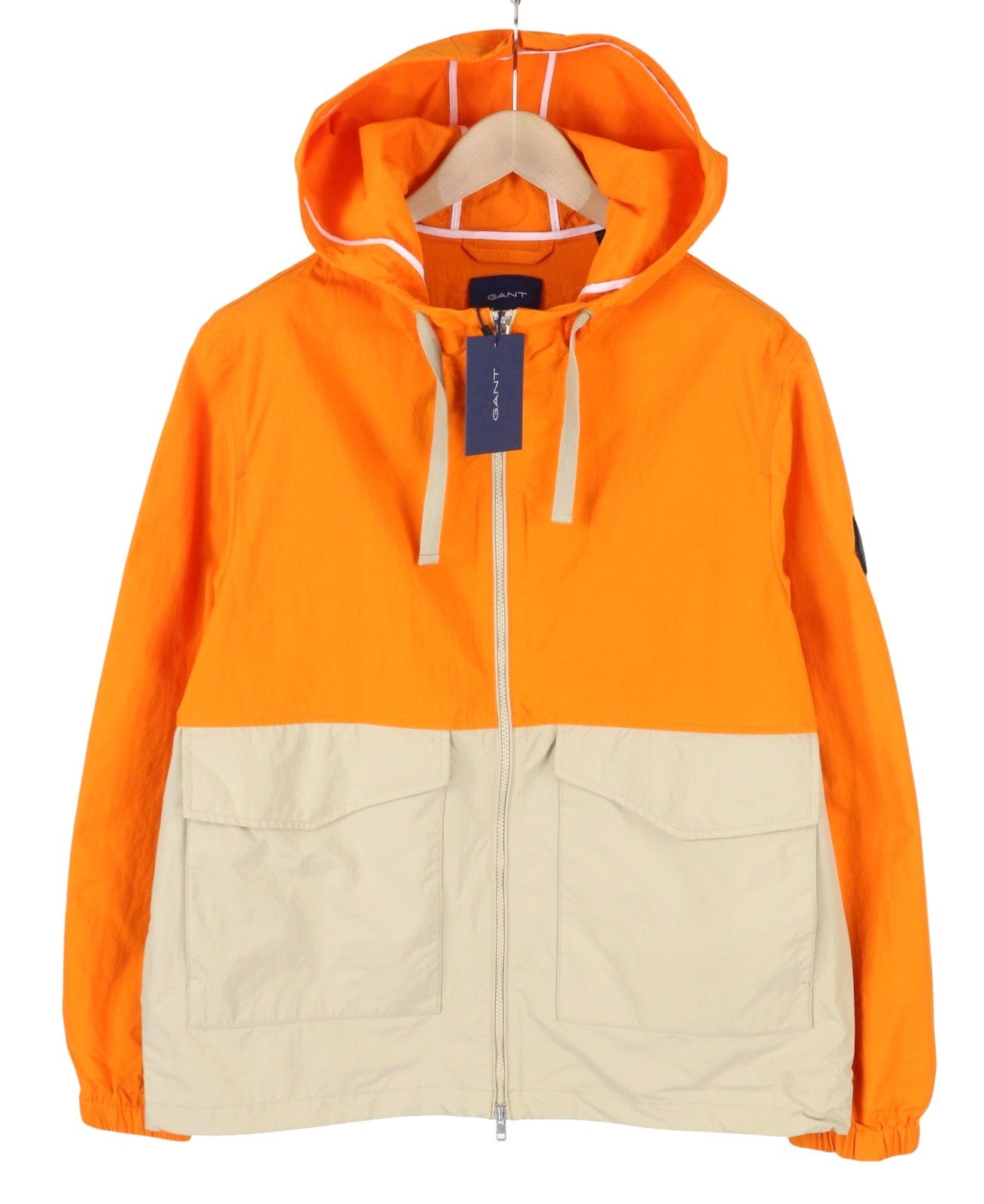 GANT Color Blocked Windbreaker Men Jacket L Dry Sand Hooded Full Zip Lightweight