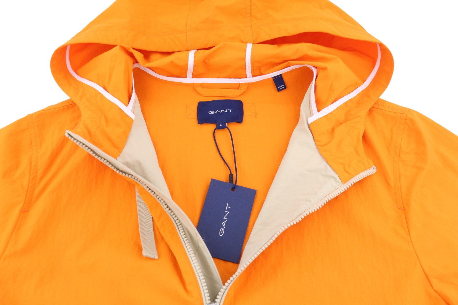 GANT Color Blocked Windbreaker Men Jacket L Dry Sand Hooded Full Zip Lightweight