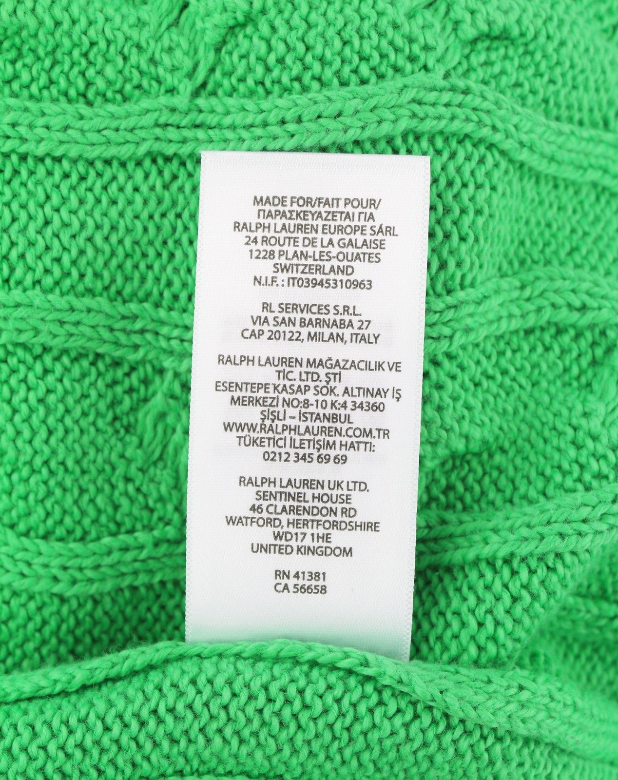 RALPH LAUREN Men's Jumper L Green Cable Knit Crew Neck RRP399