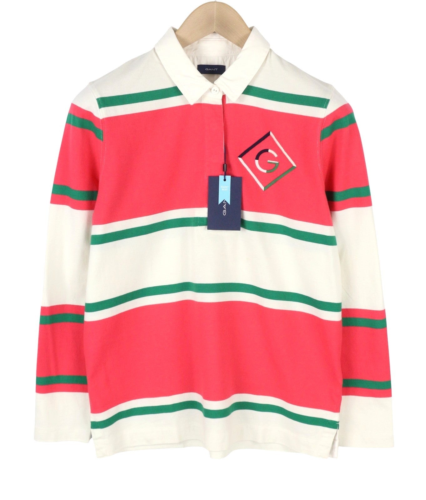 GANT Mixed Striped Heavy Rugger Women T-Shirt S Watermelon Red Polo Rugby