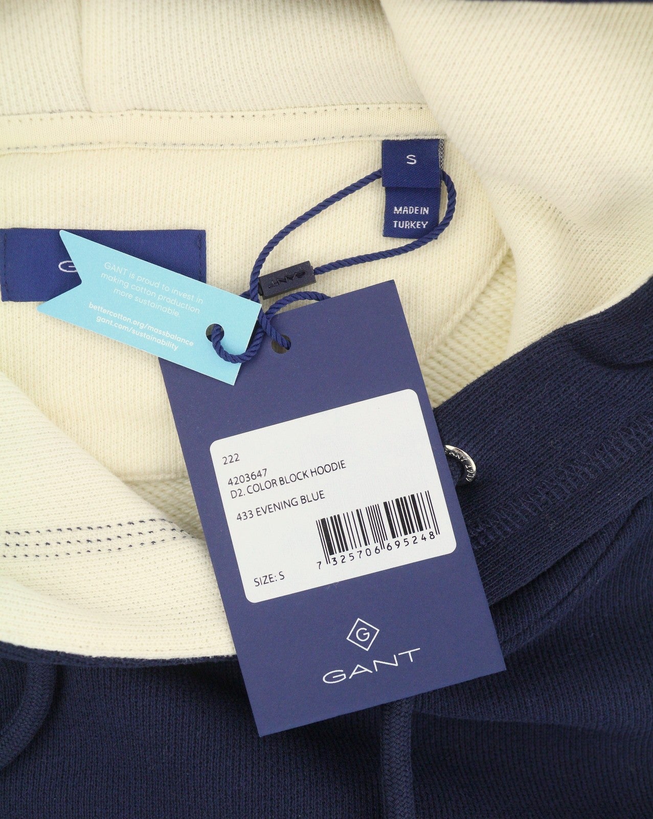 GANT Color Block Women Hoodie S Evening Blue Oversized Kangaroo Pocket Pull On