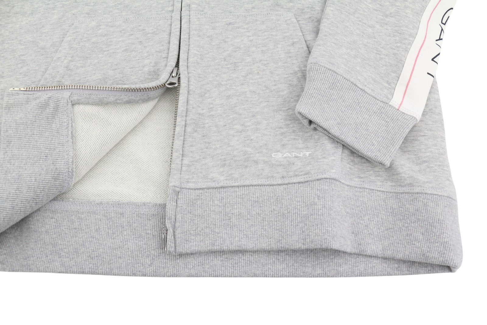 GANT Archive Sweat Zip Hood Women Hoodie XL Light Grey Melange Pockets Side Logo