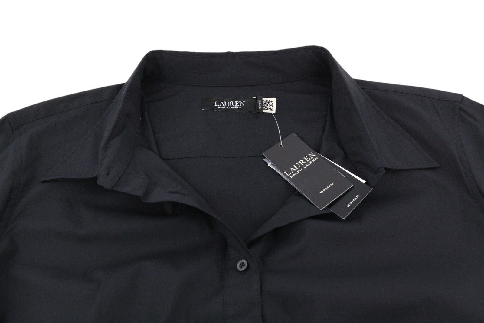 LAUREN RALPH LAUREN Finnbarr Women Dress 3XL Black Buttoned Short Sleeve Midi